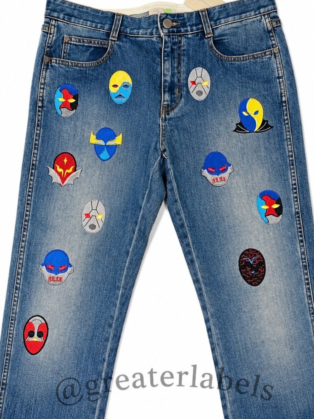 NEW Stella McCartney 2014 Superhero Patchwork Blue Denim Jeans RARE 28 w/tags